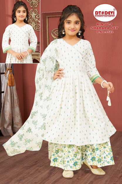Kinju 1 Dn 9522 Dt Devi Cotton Readymade Girls Sharara Suits Manufacturer Gujarat