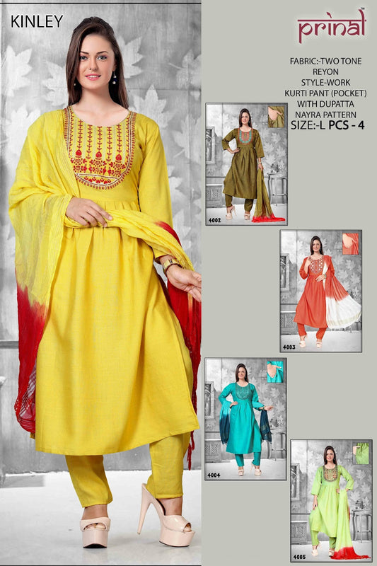 Kinley Prinal Two Tone Rayon Readymade Pant Style Suits Wholesale Price