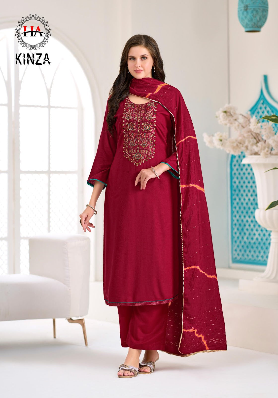Kinza Harshit Fashion Viscose Reyon Pant Style Suits Exporter Gujarat