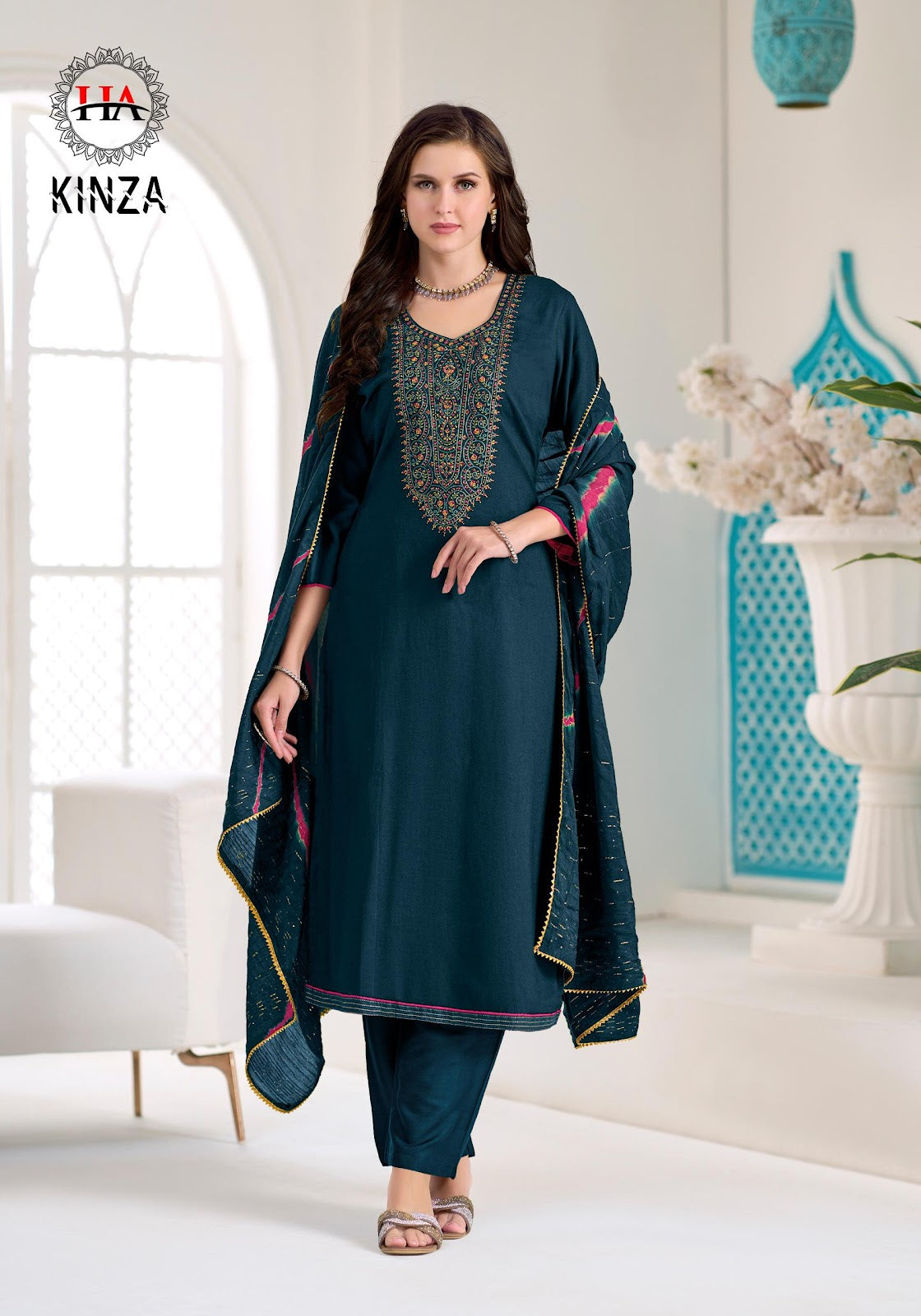 Kinza Harshit Fashion Viscose Reyon Pant Style Suits Exporter Gujarat