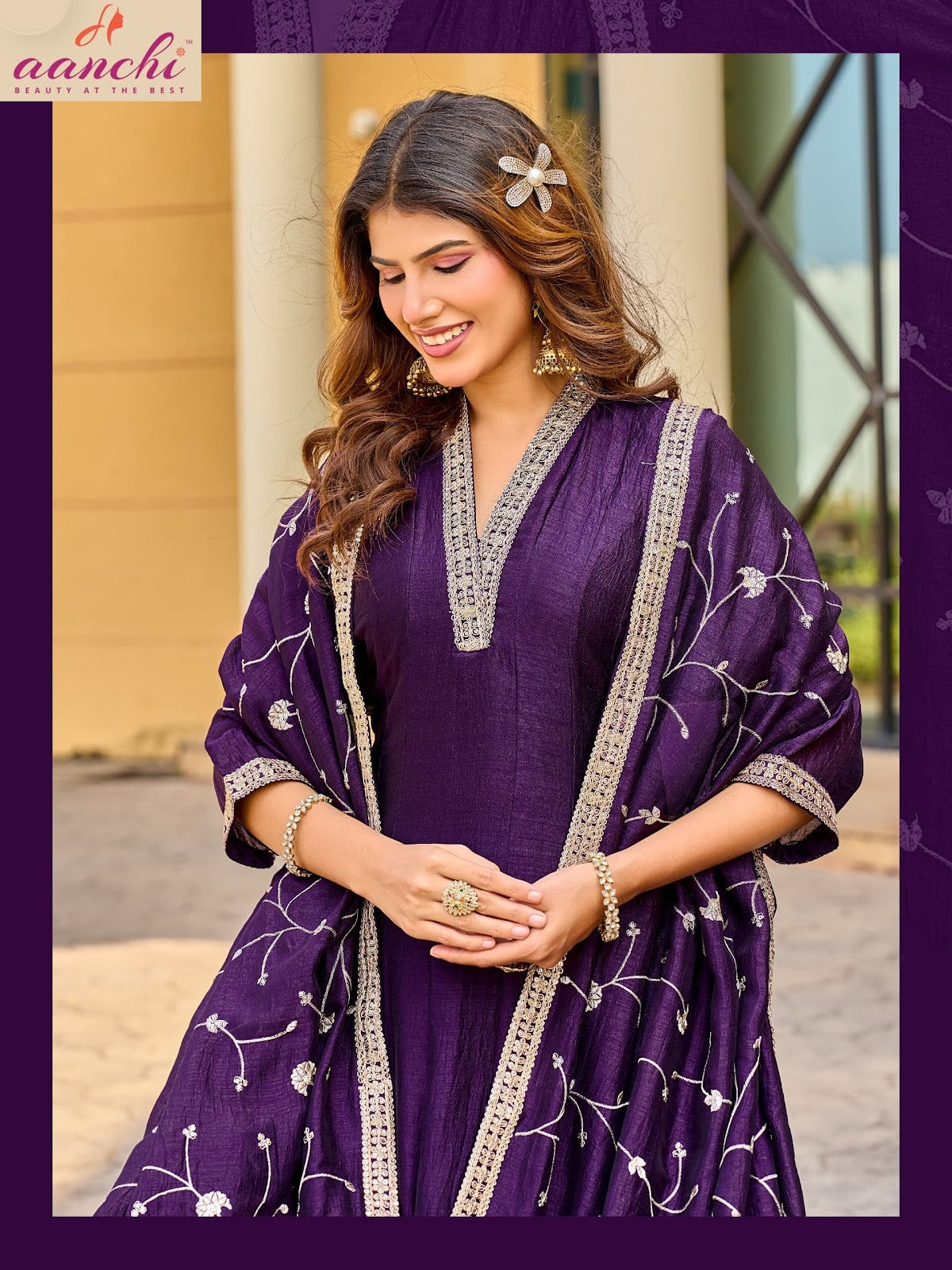 Kiran Aanchi Vichitra Silk Readymade Anarkali Suits Wholesaler India