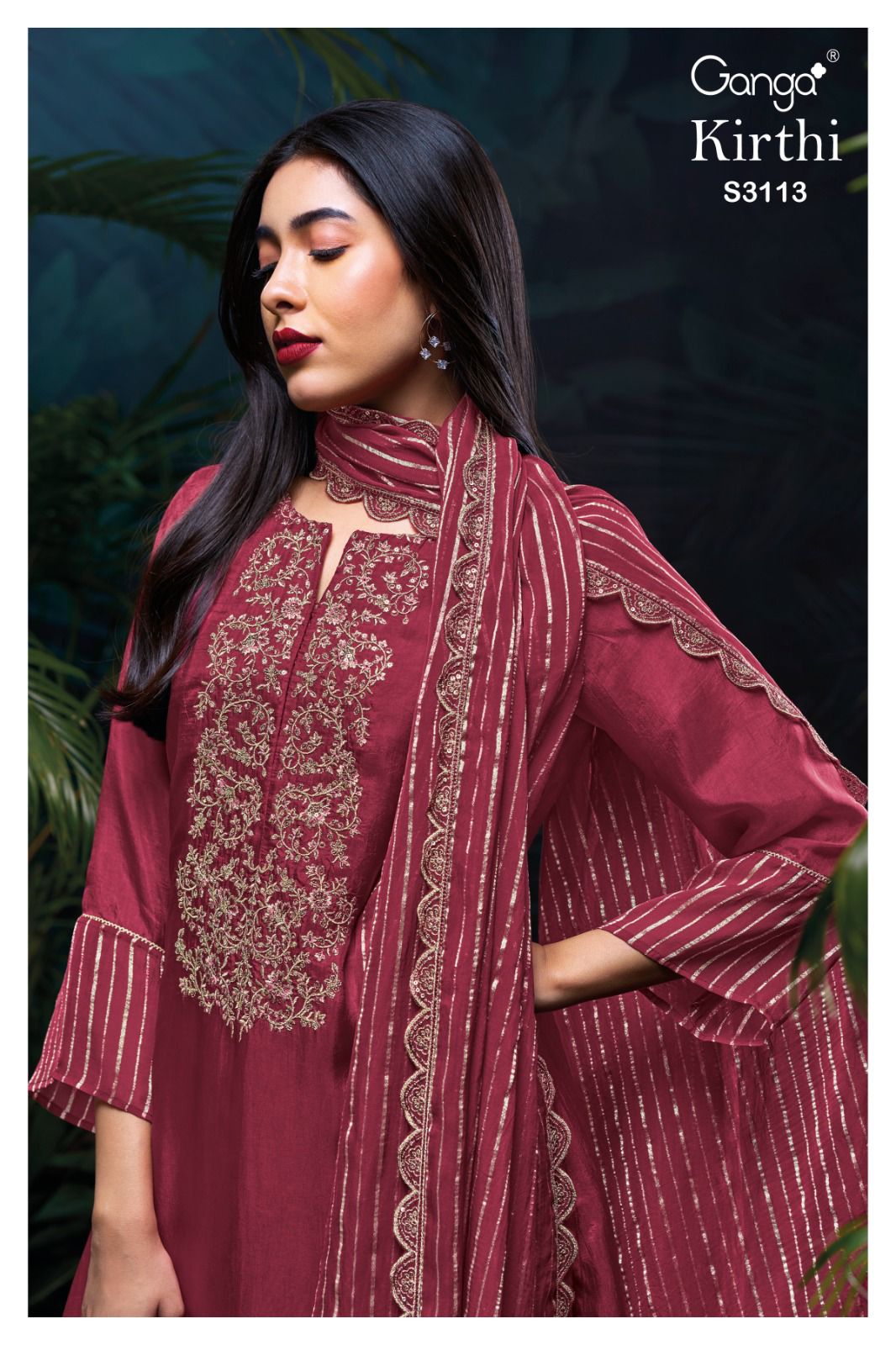 Kirthi 3113 Ganga Habutai Silk Plazzo Style Suits Manufacturer India