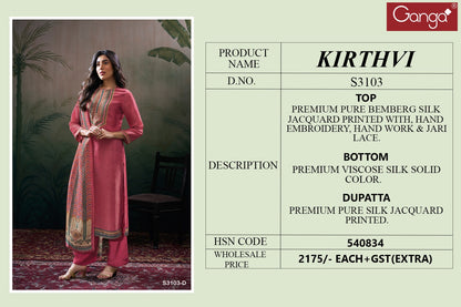 Kirthvi 3103 Ganga Premium Bemberg Plazzo Style Suits Supplier
