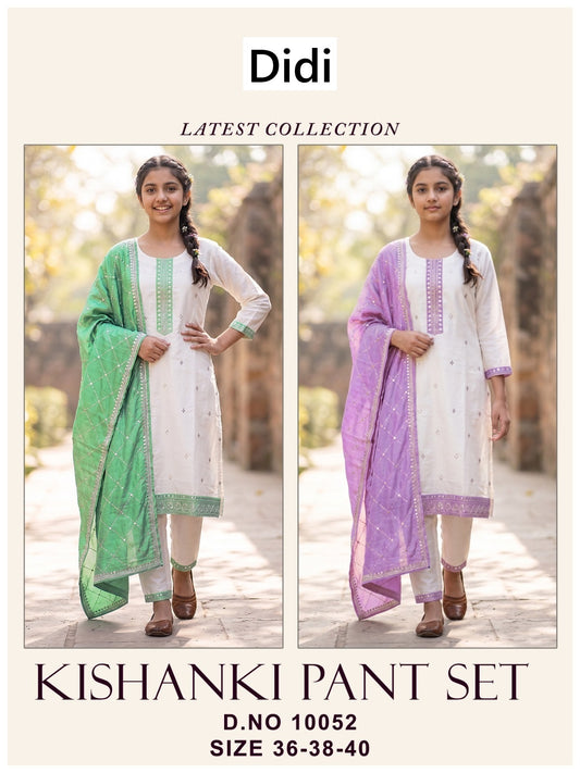 Kishanki Dn 10052 Didi Roman Silk Girls Readymade Pant Suits Exporter