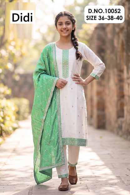 Kishanki Dn 10052 Didi Roman Silk Girls Readymade Pant Suits Exporter