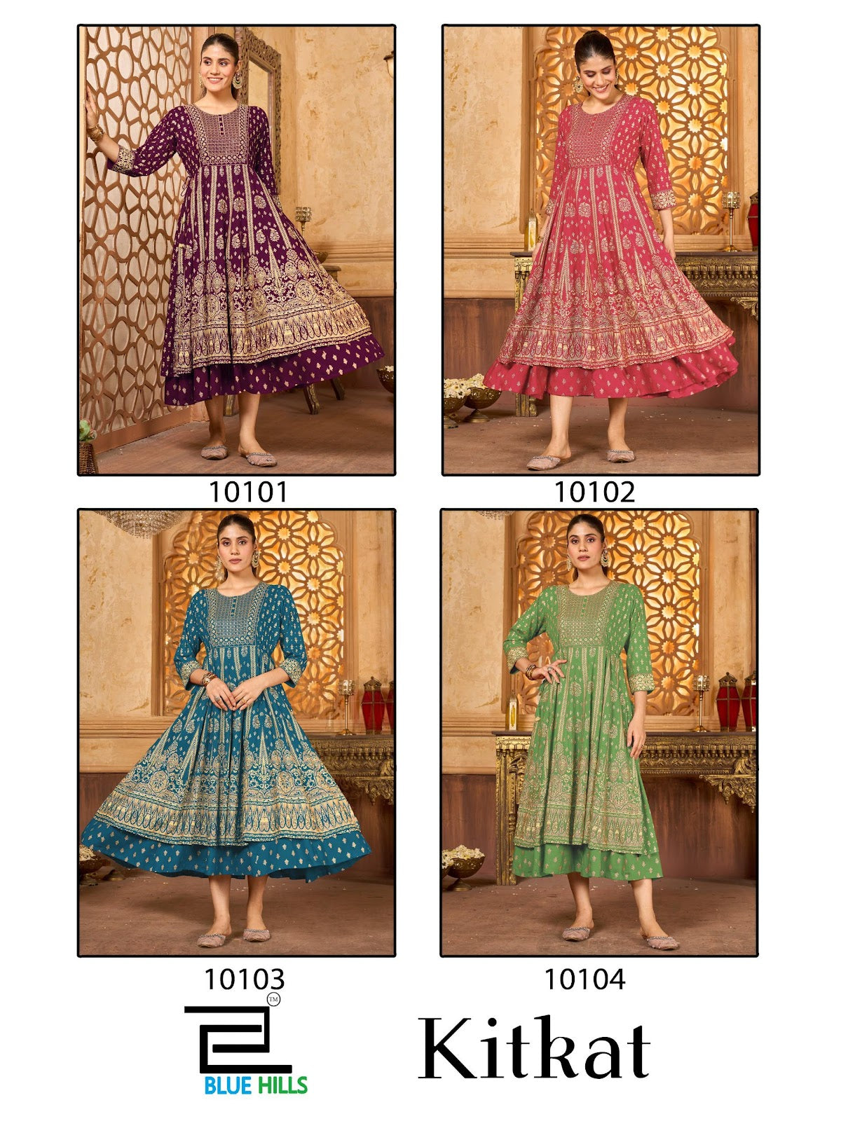 Kitkat Blue Hills Rayon 14Kg Anarkali Kurtis Wholesaler