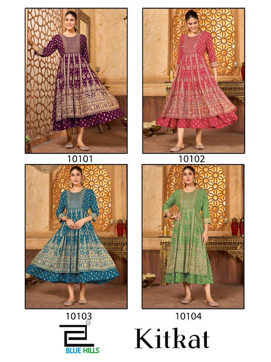 Kitkat Blue Hills Rayon 14Kg Anarkali Kurtis Wholesaler