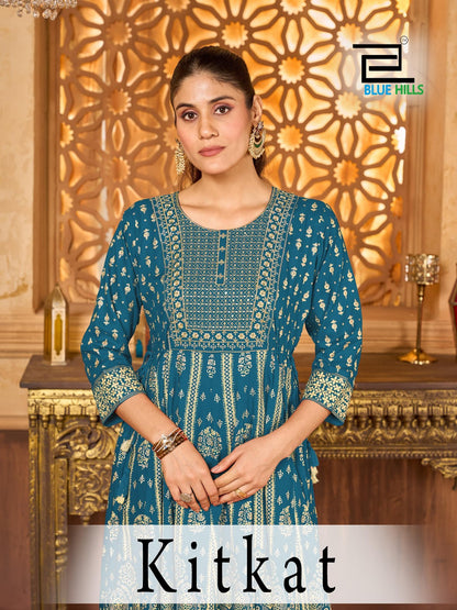 Kitkat Blue Hills Rayon 14Kg Anarkali Kurtis Wholesaler