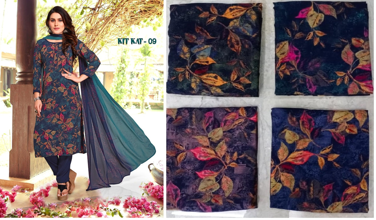 Kitkat Choclate Vishwam Fabrics Crape Pant Style Suits Manufacturer Gujarat