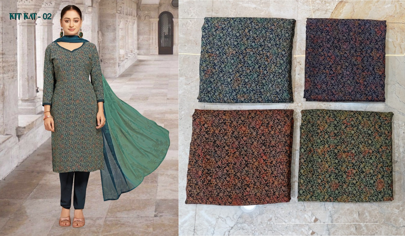 Kitkat Choclate Vishwam Fabrics Crape Pant Style Suits Manufacturer Gujarat