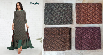 Kitkat Choclate Vishwam Fabrics Crape Pant Style Suits Manufacturer Gujarat