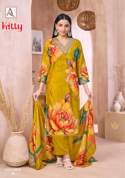 Kitty Alok Viscose Muslin Karachi Salwar Suits Supplier