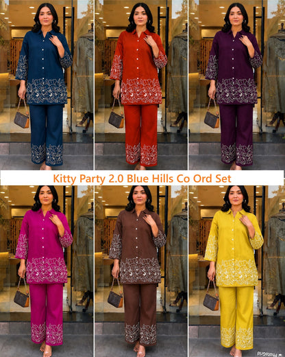 Kitty Party 2.0 Blue Hills Rayon 14Kg Co Ord Set Wholesaler Gujarat