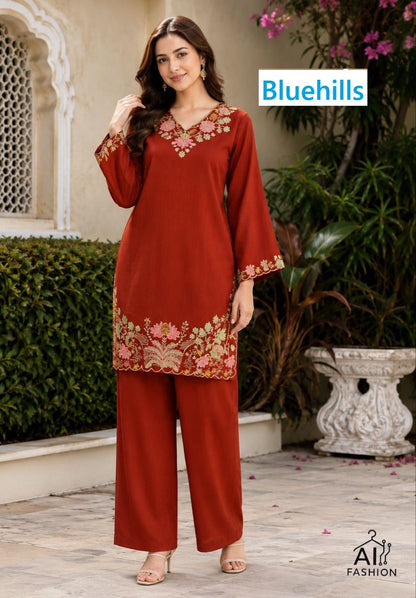 Kitty Party Bluehills Rayon 14Kg Kurti Plazzo Set Exporter Gujarat