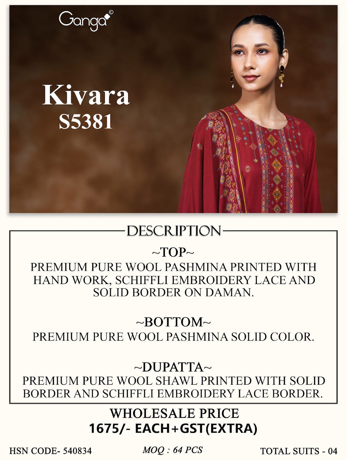 Kivara S5381 Ganga Wool Pashmina Suits Wholesale Rate