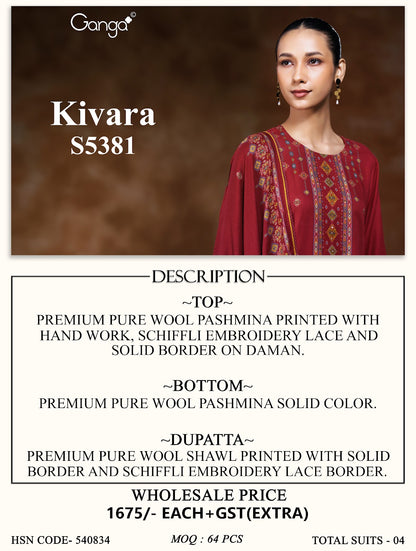 Kivara S5381 Ganga Wool Pashmina Suits Wholesale Rate