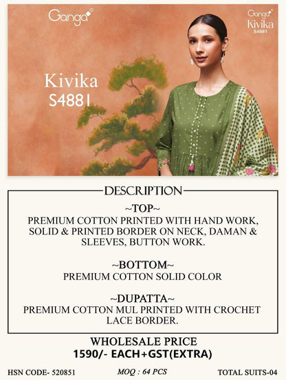 Kivika S4881 Ganga Cotton Pant Style Suits Wholesale Price