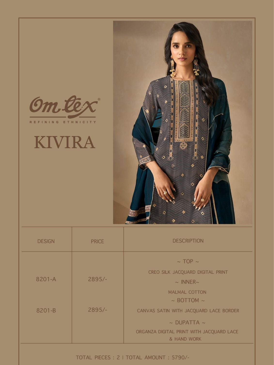 Kivira Omtex Silk Jacquard Pant Style Suits Wholesaler India