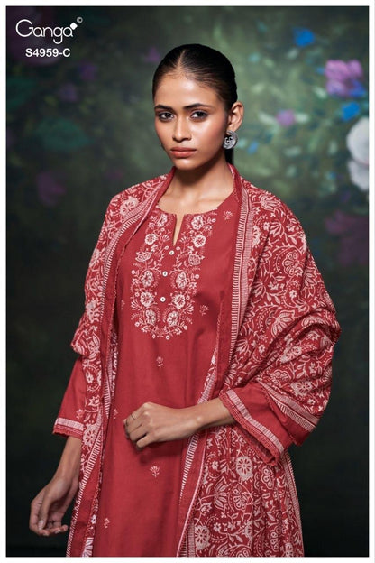 Kivira S4959 Ganga Cotton Satin Pant Style Suits Supplier Ahmedabad