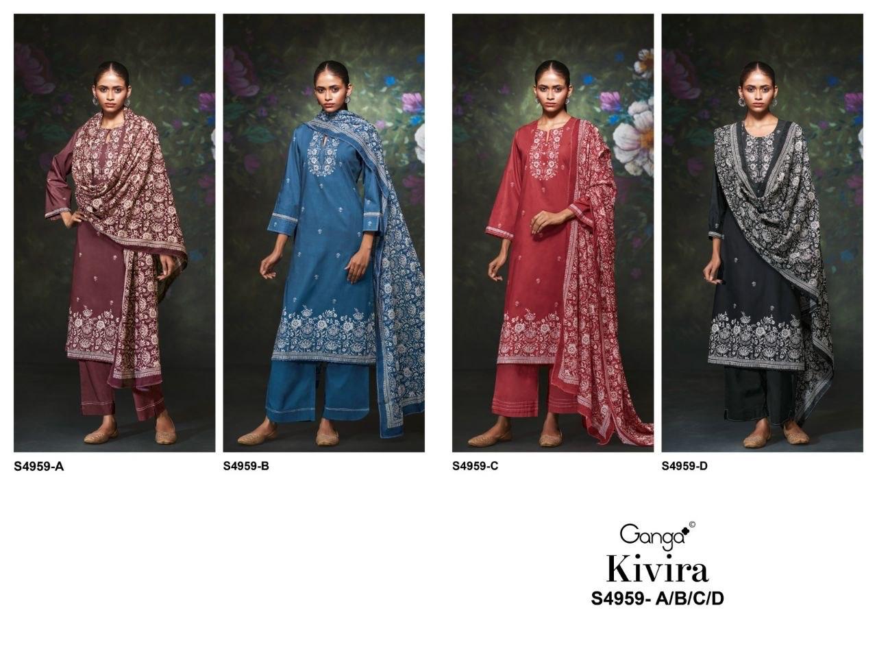 Kivira S4959 Ganga Cotton Satin Pant Style Suits Supplier Ahmedabad