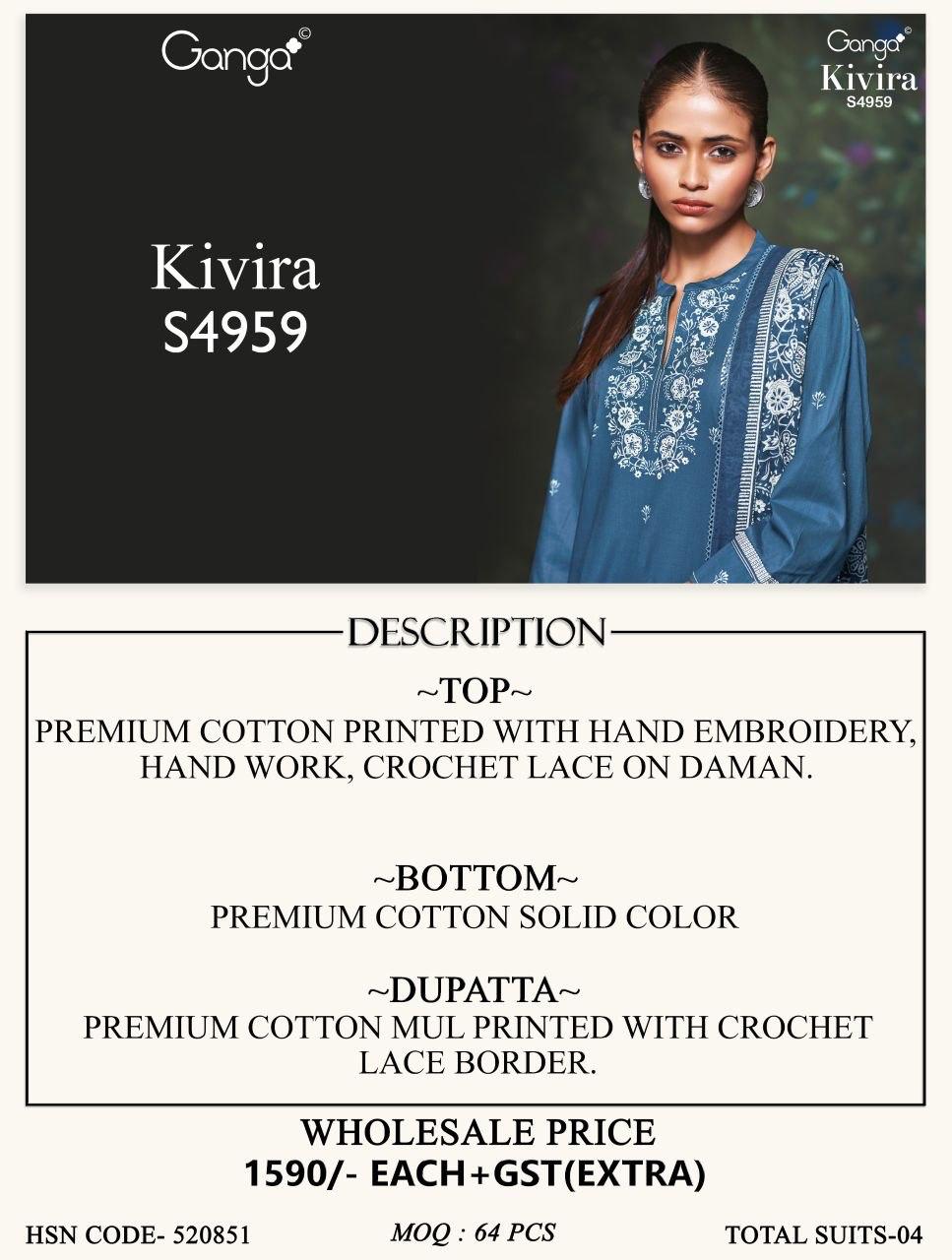 Kivira S4959 Ganga Cotton Satin Pant Style Suits Supplier Ahmedabad