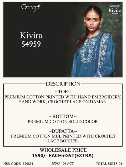 Kivira S4959 Ganga Cotton Satin Pant Style Suits Supplier Ahmedabad