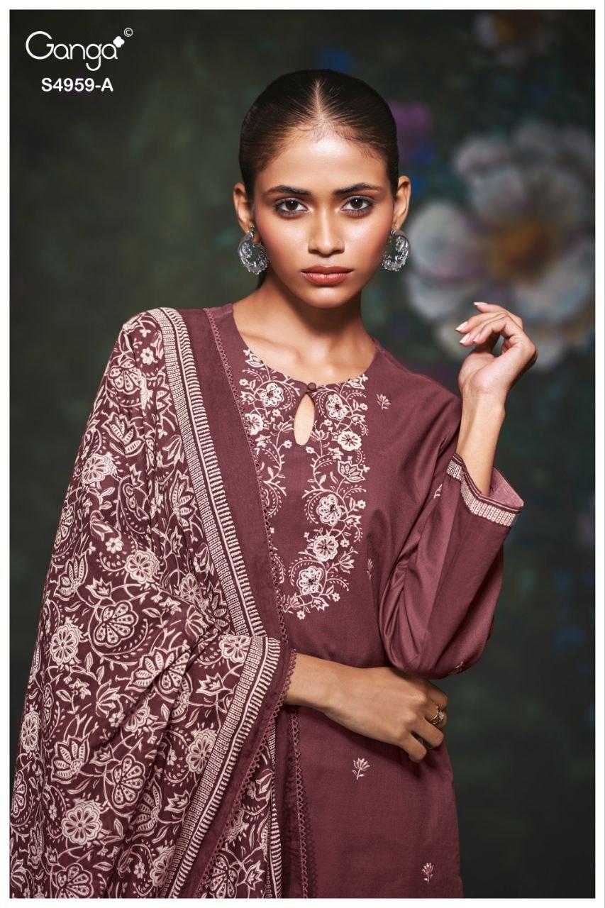 Kivira S4959 Ganga Cotton Satin Pant Style Suits Supplier Ahmedabad