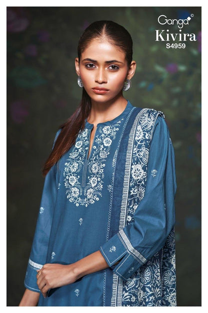 Kivira S4959 Ganga Cotton Satin Pant Style Suits Supplier Ahmedabad