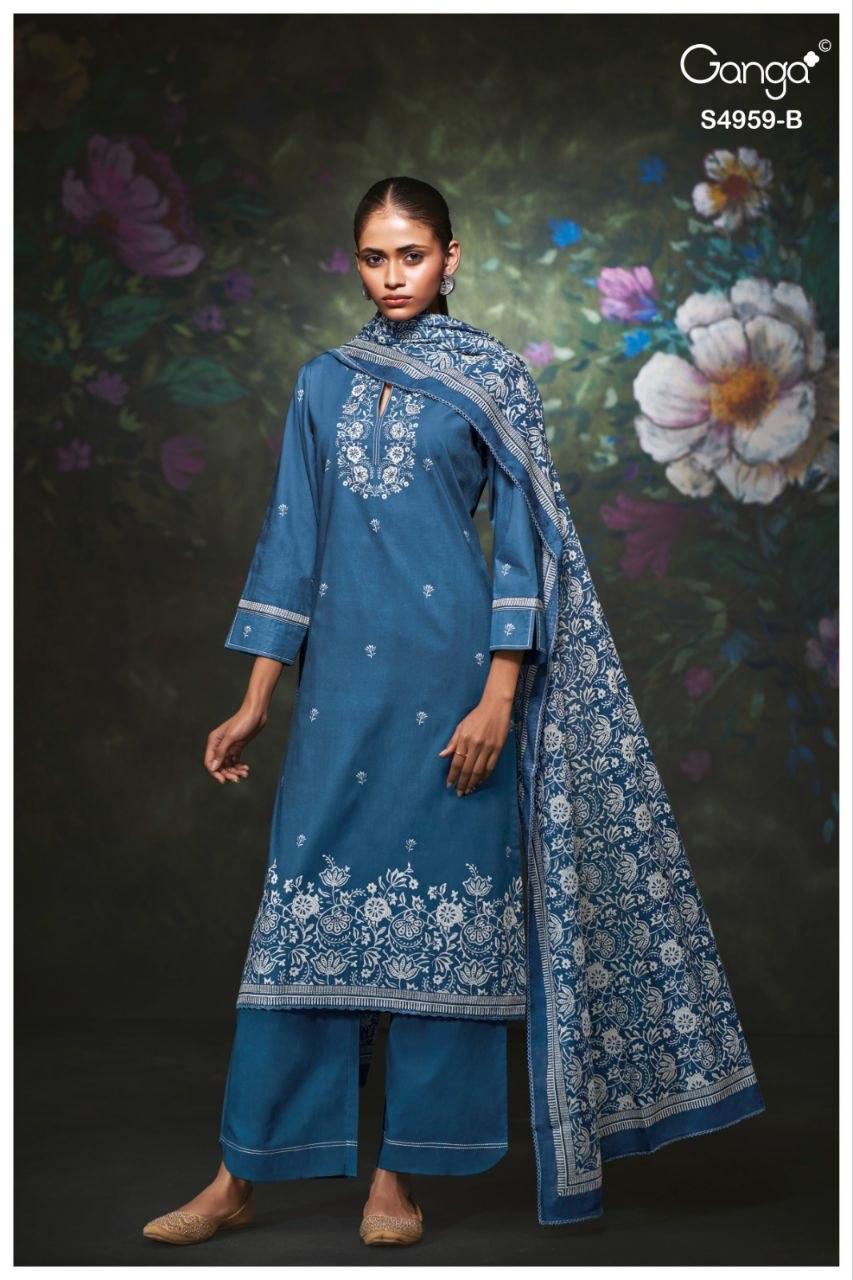 Kivira S4959 Ganga Cotton Satin Pant Style Suits Supplier Ahmedabad