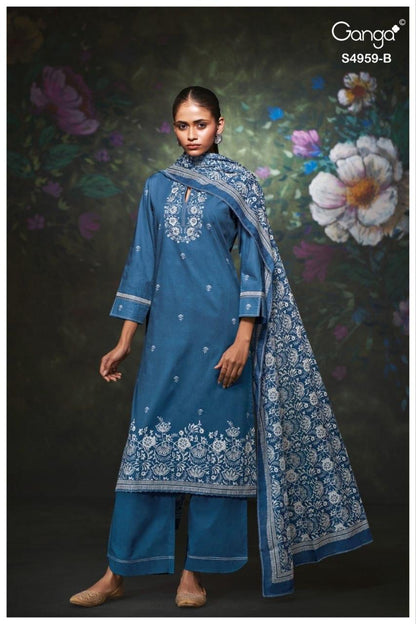 Kivira S4959 Ganga Cotton Satin Pant Style Suits Supplier Ahmedabad