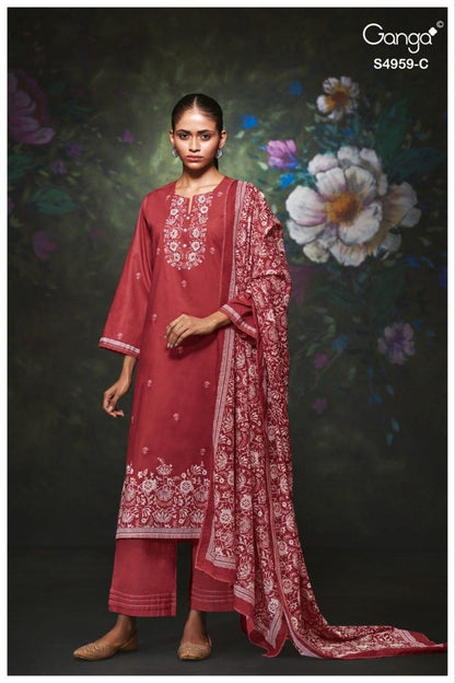 Kivira S4959 Ganga Cotton Satin Pant Style Suits Supplier Ahmedabad