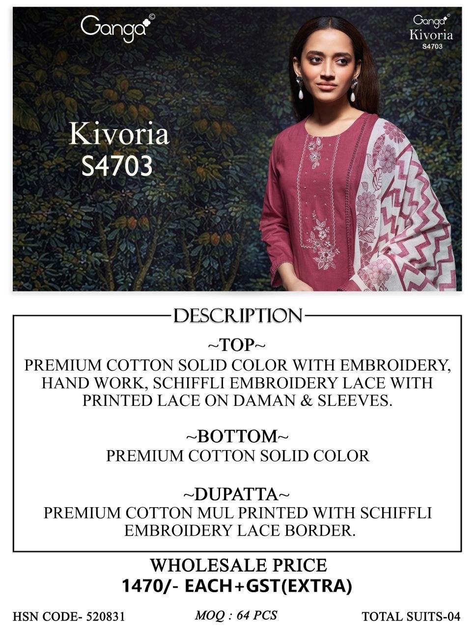 Kivoria 4703 Ganga Cotton Plazzo Style Suits Supplier