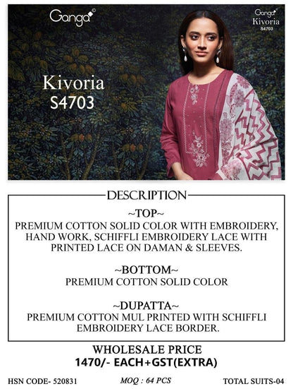 Kivoria 4703 Ganga Cotton Plazzo Style Suits Supplier