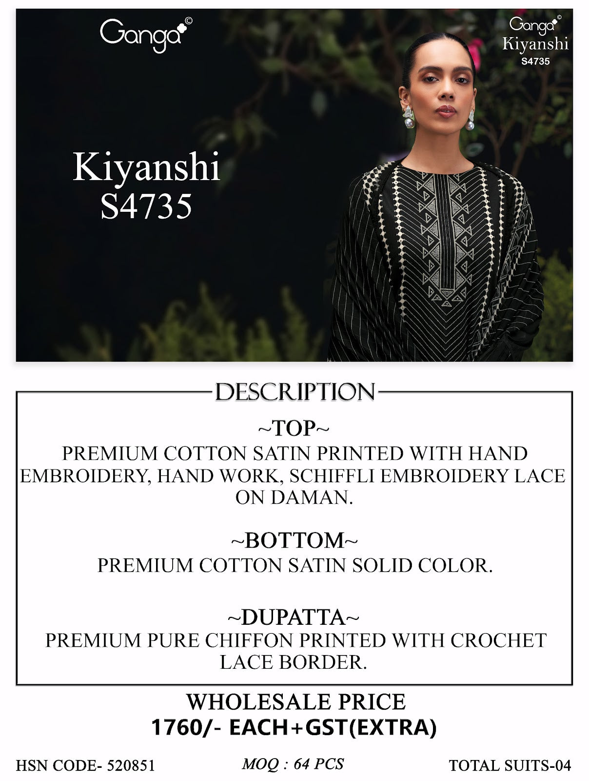 Kiyanshi S4735 Ganga Cotton Satin Pant Style Suits Supplier