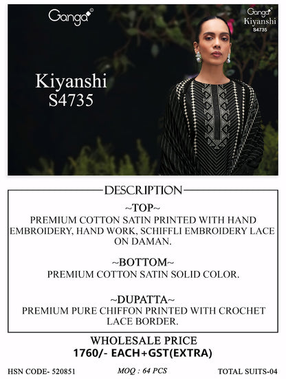 Kiyanshi S4735 Ganga Cotton Satin Pant Style Suits Supplier