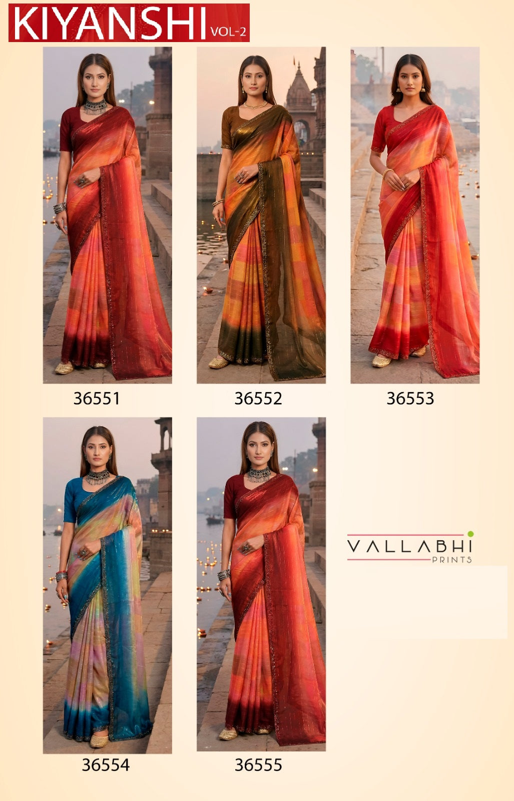 Kiyanshi Vol 2 Vallabhi Prints Satin Sarees Supplier Ahmedabad
