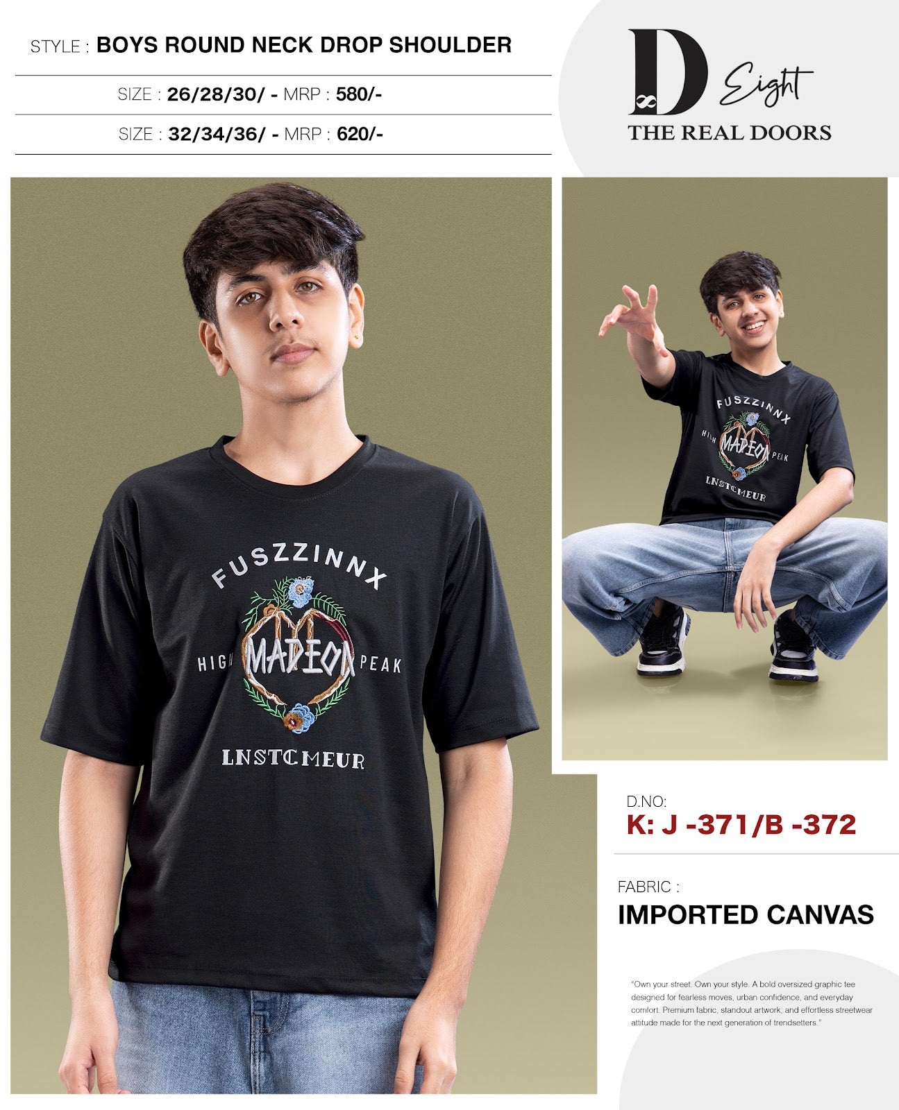 Kj 371-372 D-8 Canvas Boys Tshirt Wholesaler