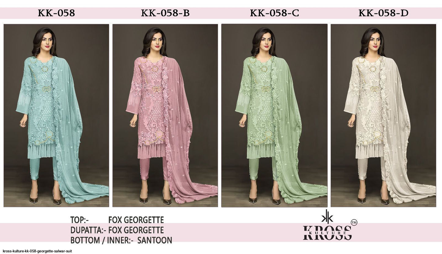 Kk 058 Kross Kulture Fox Georgette Pakistani Salwar Suits Wholesale