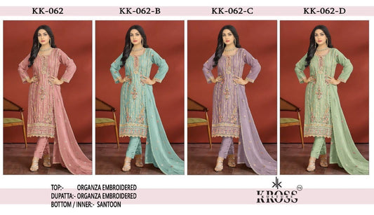 Kk 062 Kross Kulture Organza Pakistani Salwar Suits Wholesaler India
