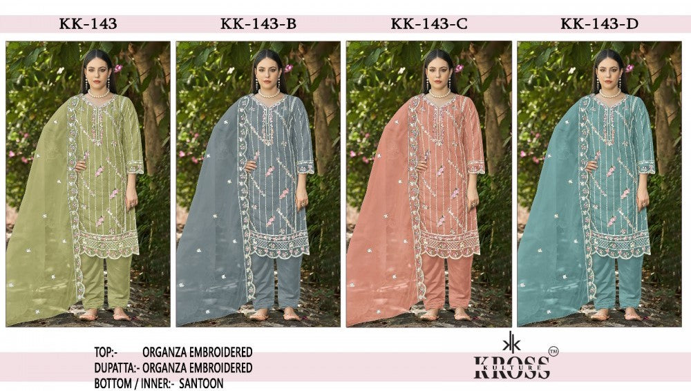 Kk 143 Kross Kulture Organza Pakistani Salwar Suits Wholesaler Ahmedabad