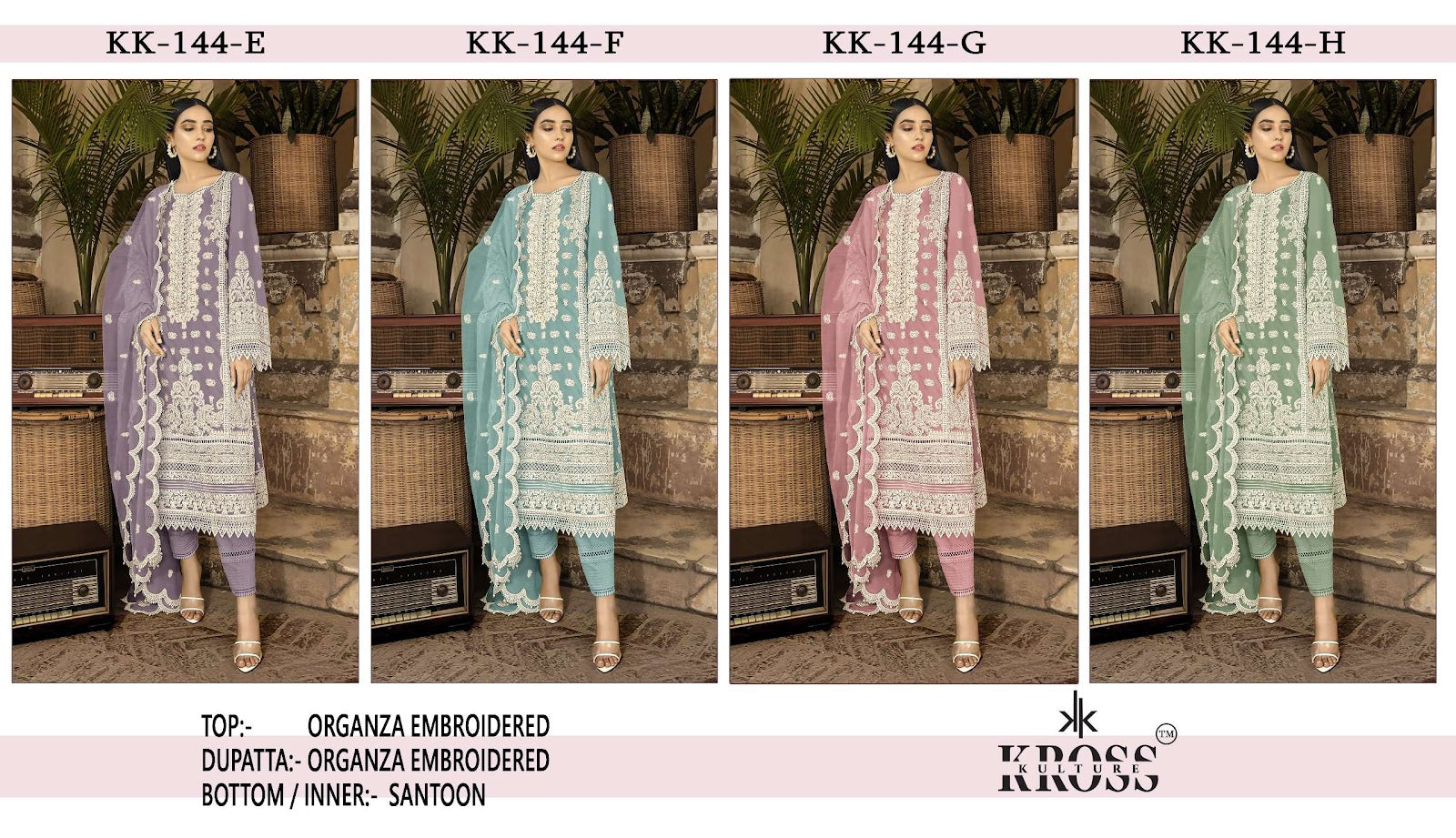 Kk 144 Efgh Kross Kulture Organza Pakistani Salwar Suits Wholesaler Ahmedabad