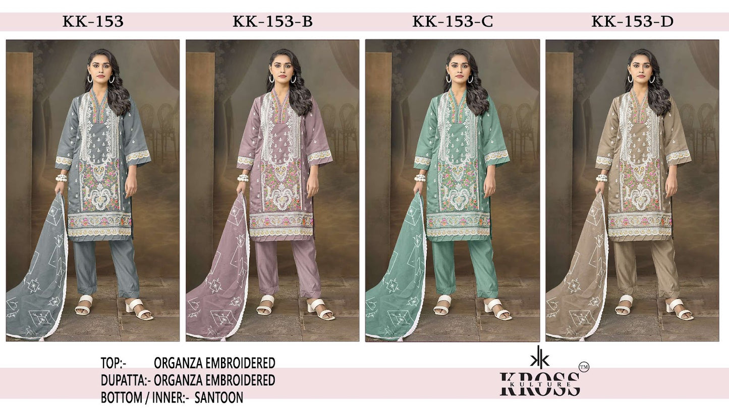 Kk 153 Kross Kulture Organza Pakistani Salwar Suits Manufacturer India