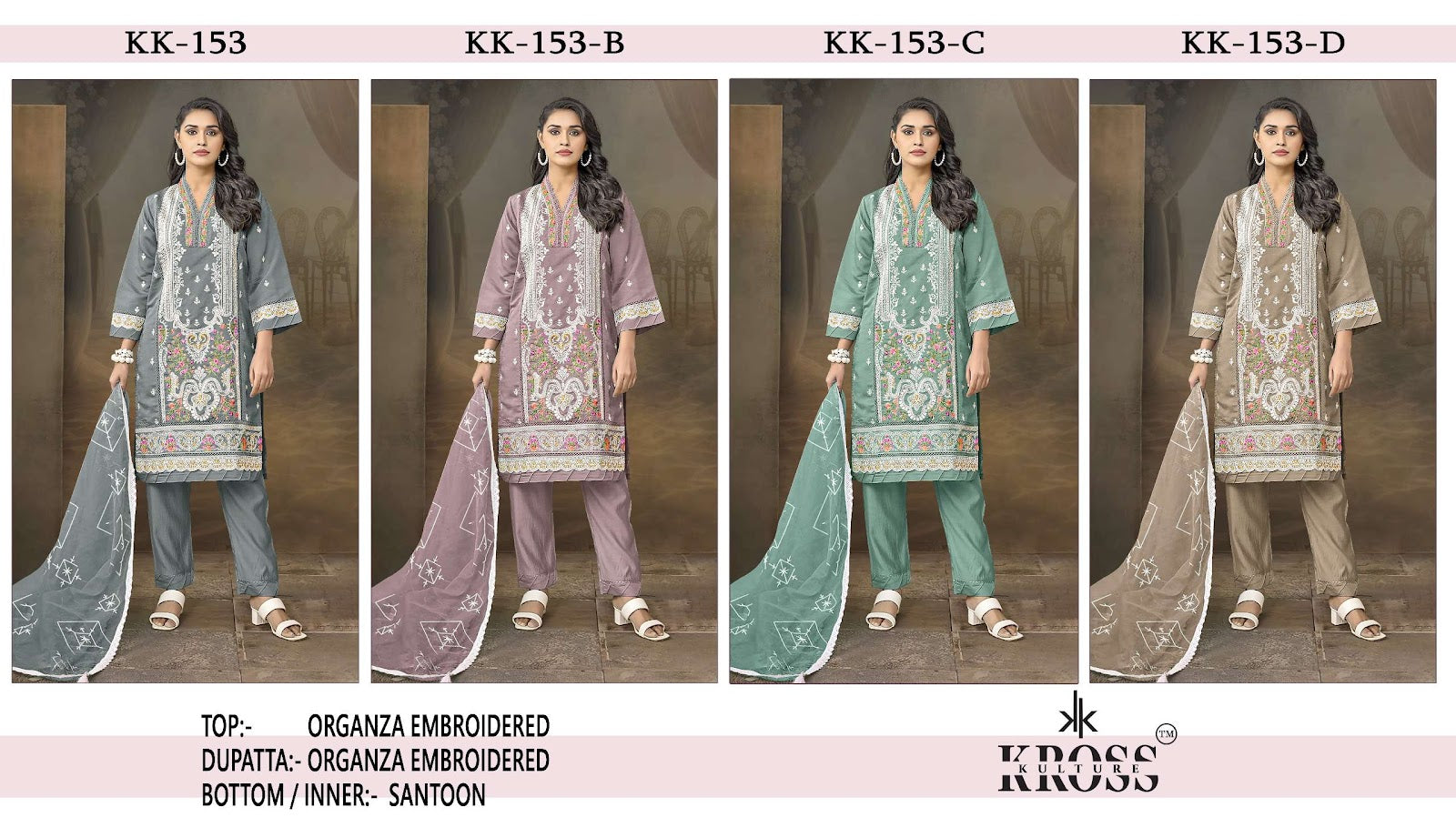 Kk 153 Kross Kulture Organza Pakistani Salwar Suits Manufacturer India