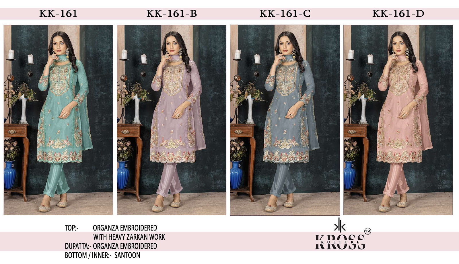 Kk 161 Kross Kulture Organza Pakistani Salwar Suits Wholesale Price
