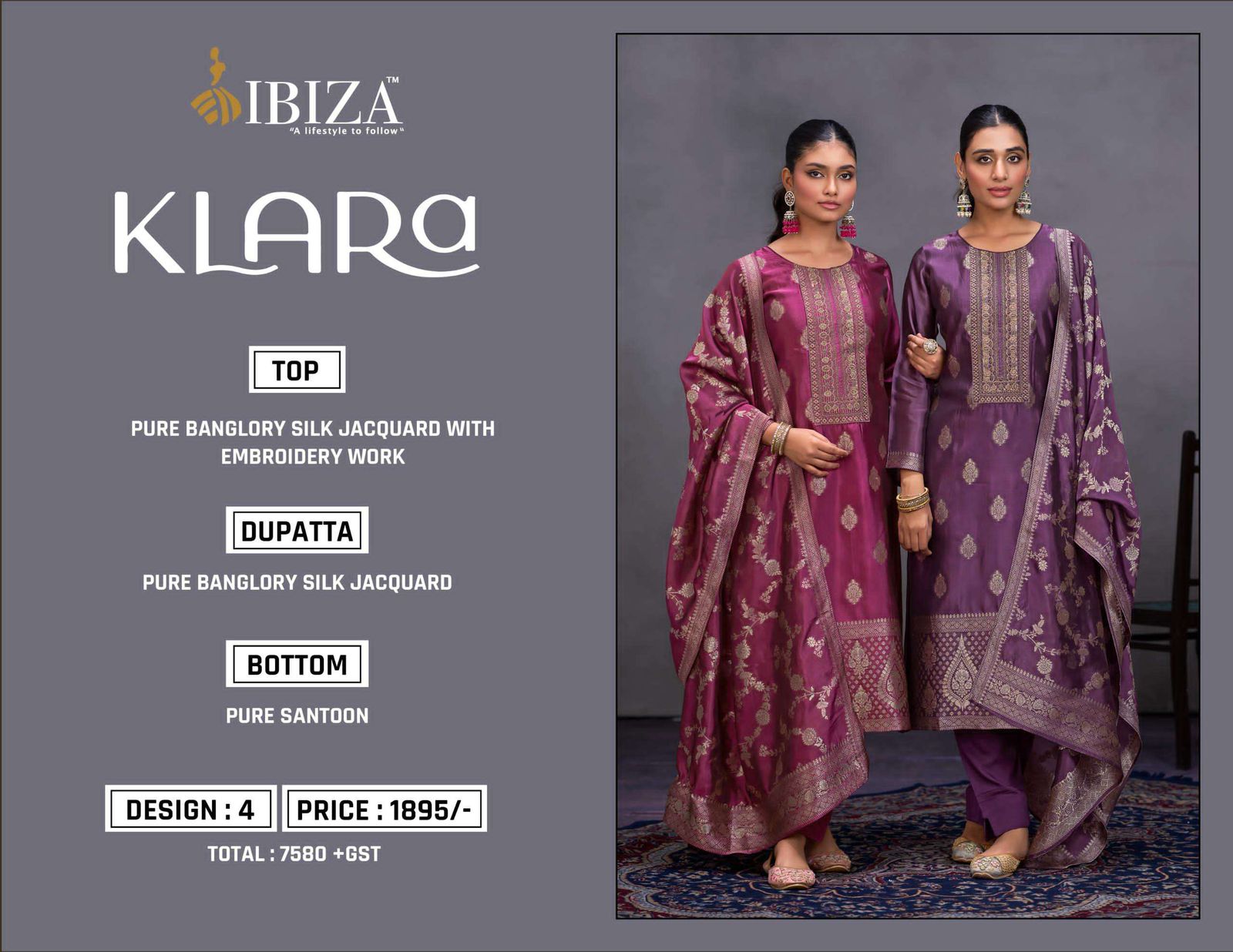 Klara Ibiza Banglori Silk Pant Style Suits Manufacturer Gujarat
