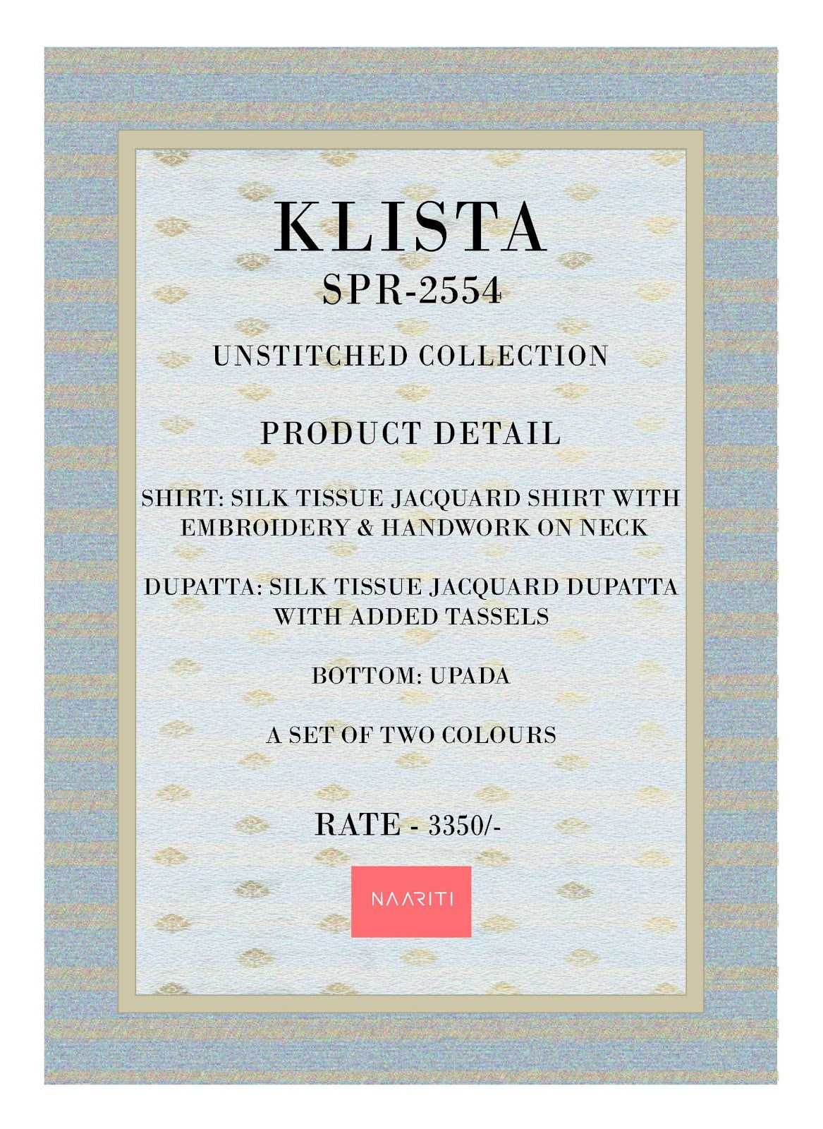Klista Naariti Tissue Silk Pant Style Suits Wholesaler