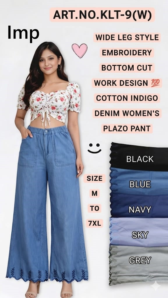 Klt 9W Denim Plazzo Imp Cotton Women Pants Manufacturer India