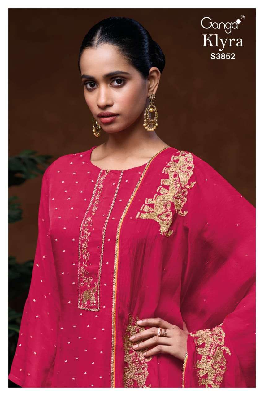 Klyra 3852 Ganga Pure Organza Salwar Suits Exporter Gujarat