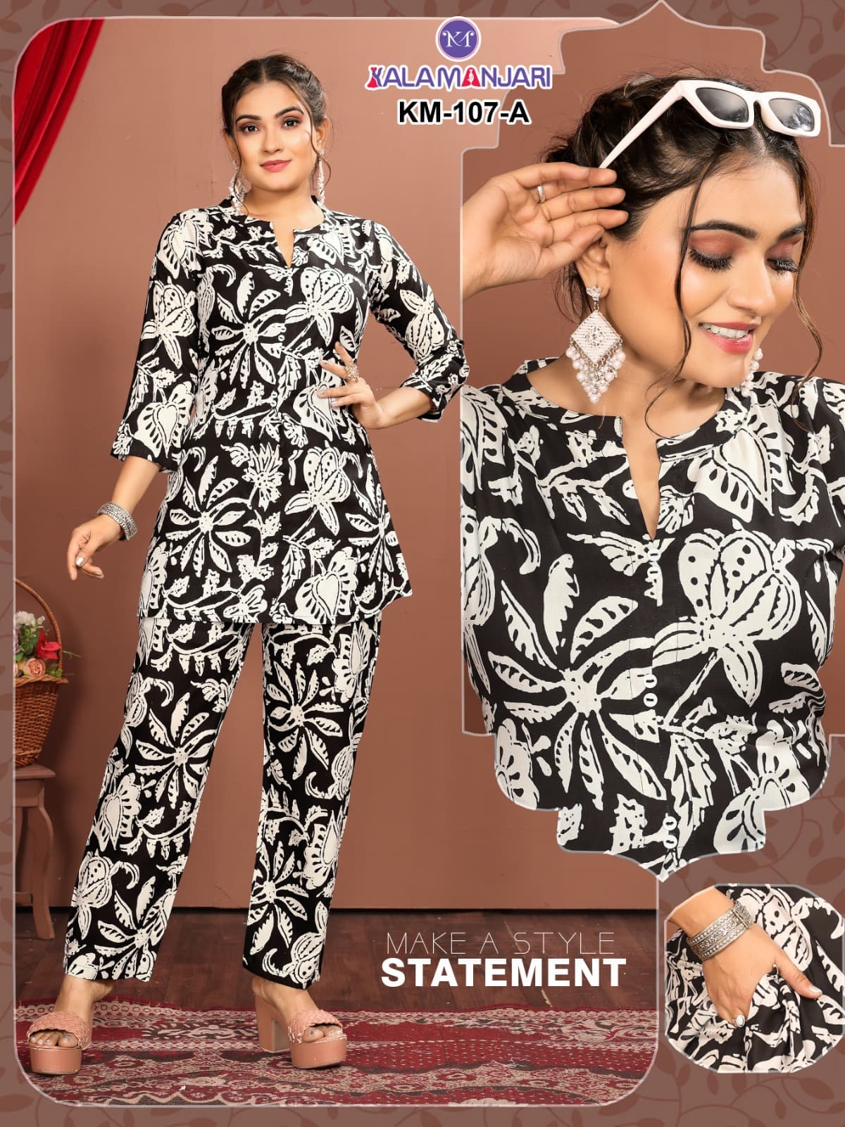 Km 105-107 Kalamanjari Karissa Reyon Co Ord Set Supplier Ahmedabad