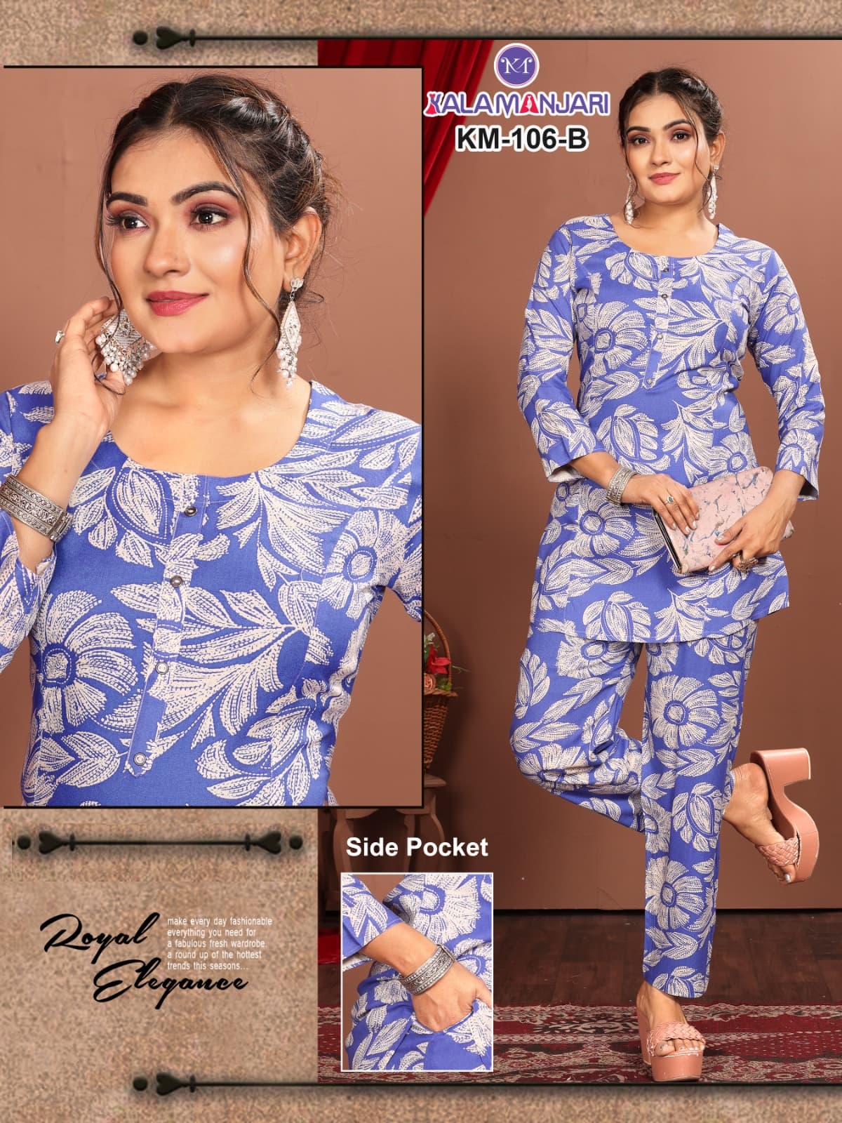 Km 105-107 Kalamanjari Karissa Reyon Co Ord Set Supplier Ahmedabad